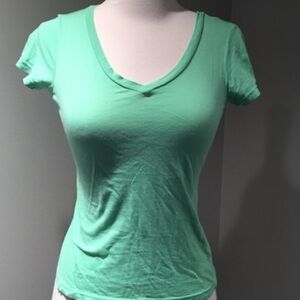Green v-neck t-shirt